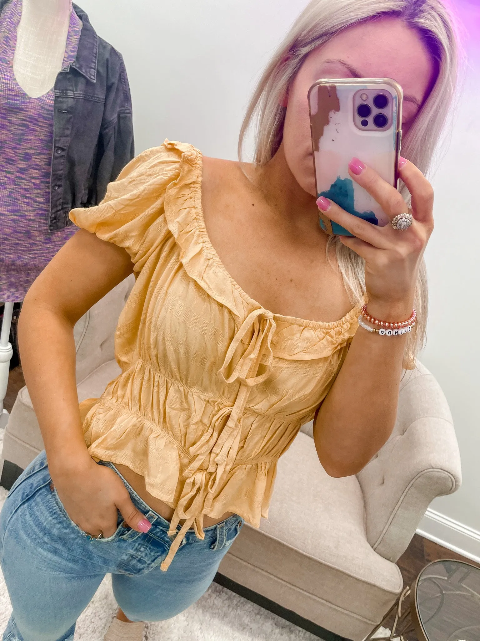 Solid Smocked Ruffle Top- Yellow