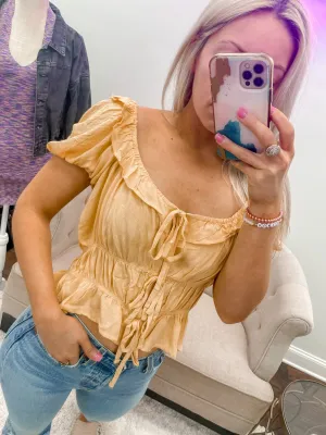 Solid Smocked Ruffle Top- Yellow