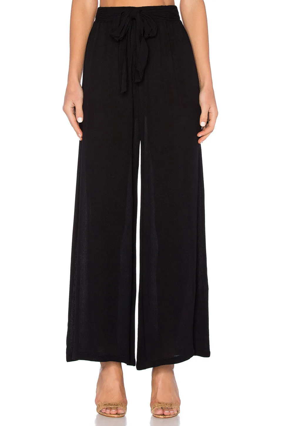 Splendid Crinkle Gauze Wide Leg Pant w/ Tie | Black