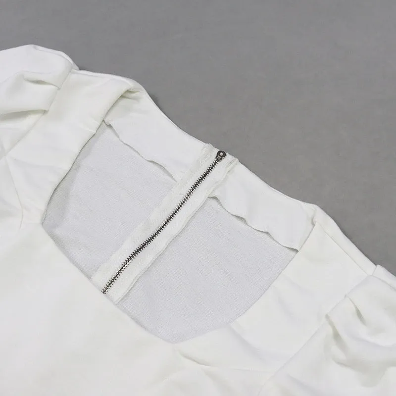 Square Collar Shorts Puff Sleeve Crop Top Two Piece Set Casual Outfit
