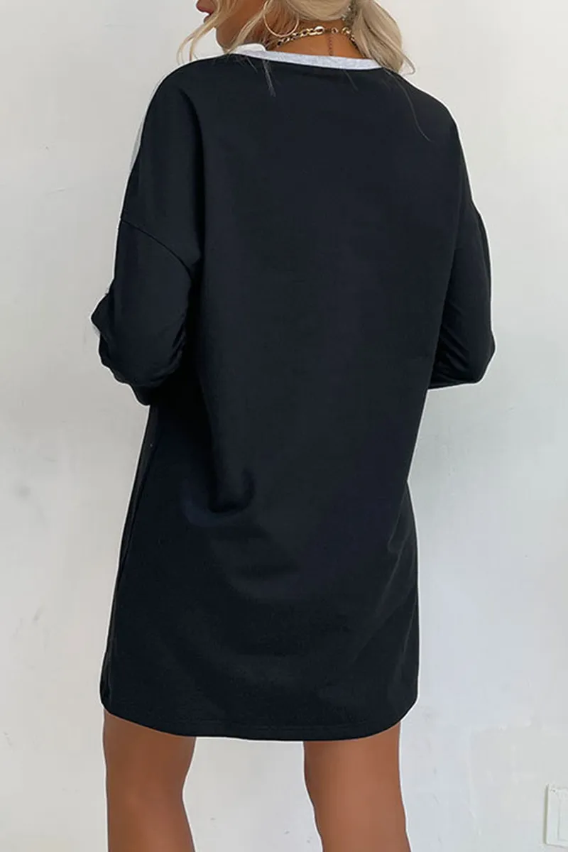 Street Patchwork Lace Contrast O Neck Dresses
