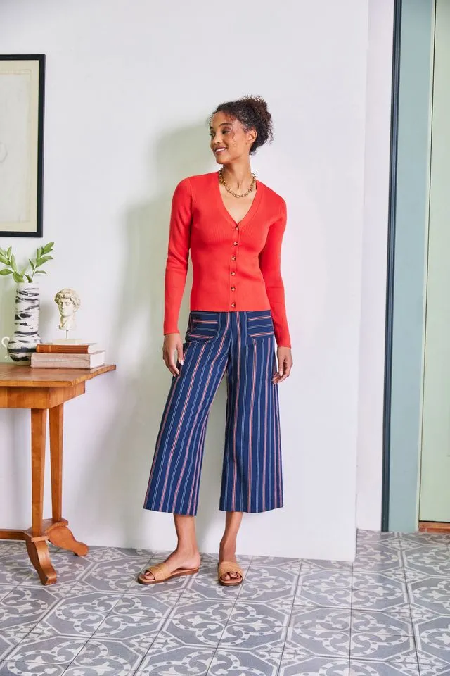 Stripe Cropped Wide Leg Pants