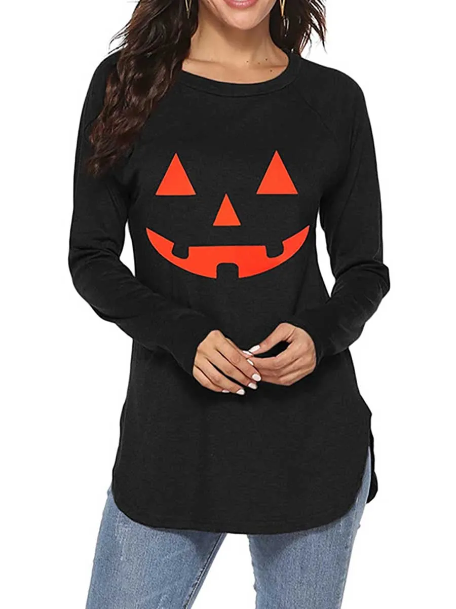 Stunncal Halloween Printed T-Shirt Loose Long Sleeve