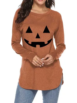 Stunncal Halloween Printed T-Shirt Loose Long Sleeve