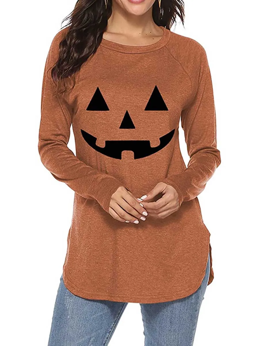 Stunncal Halloween Printed T-Shirt Loose Long Sleeve