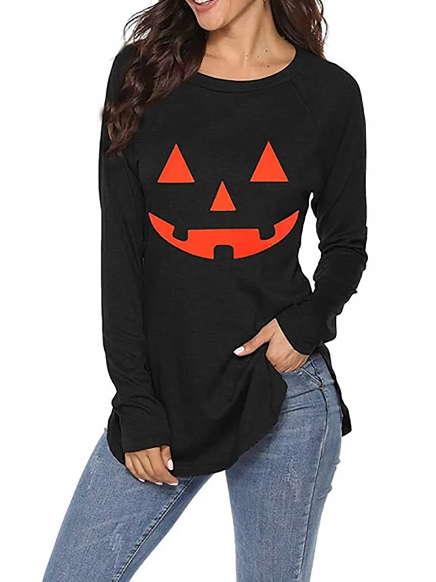 Stunncal Halloween Printed T-Shirt Loose Long Sleeve