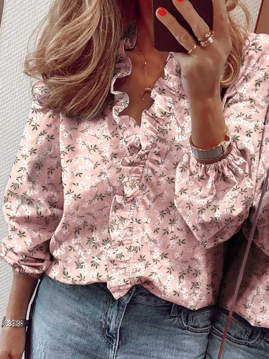Stunncal Long Sleeve Ruffle Blouse Women's Shirt
