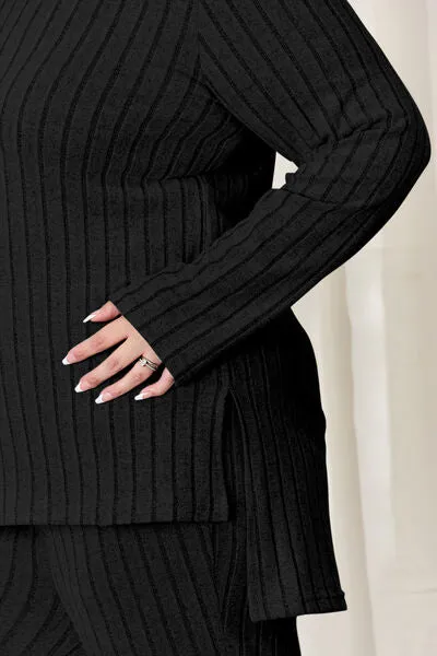 Tatum Basic Bae Full Size Ribbed High-Low Top and Wide Leg Pants Set