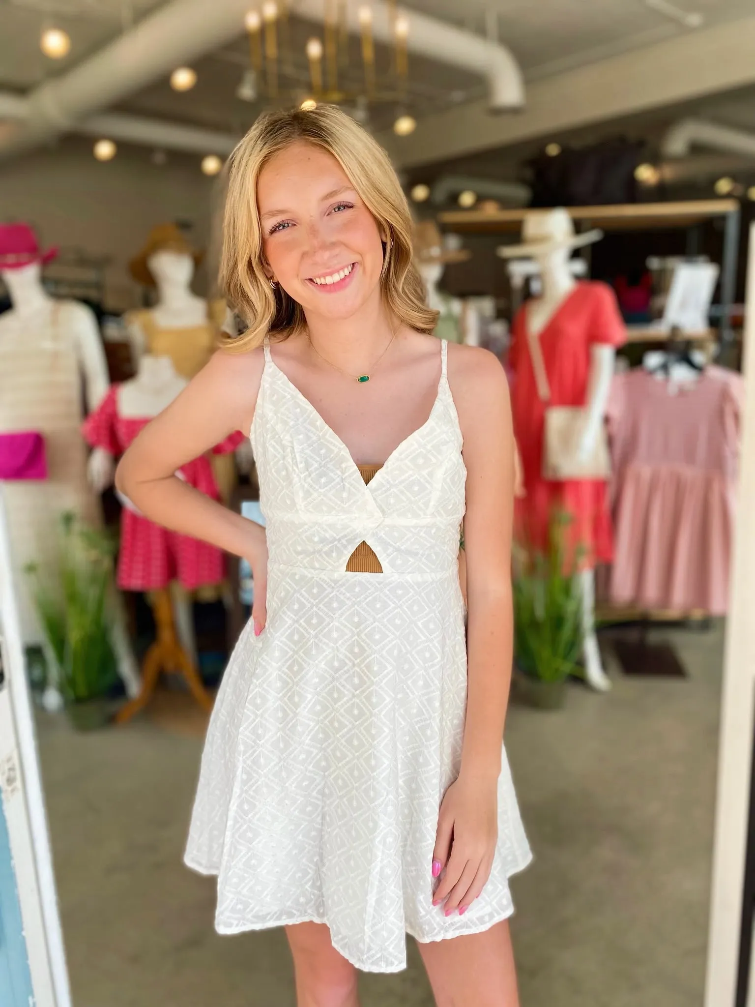 Textured Mini Dress with front Peep Cut