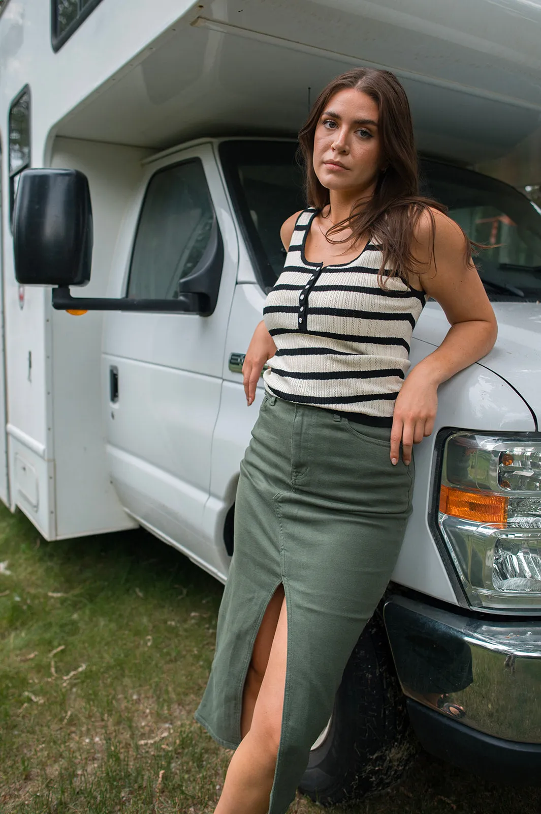 The Maxine Denim Maxi Skirt by Modern American - Army