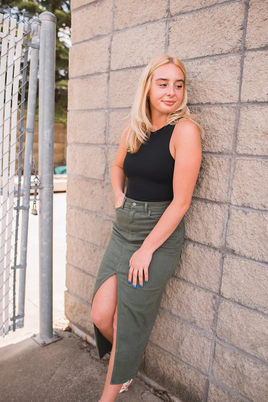 The Maxine Denim Maxi Skirt by Modern American - Army