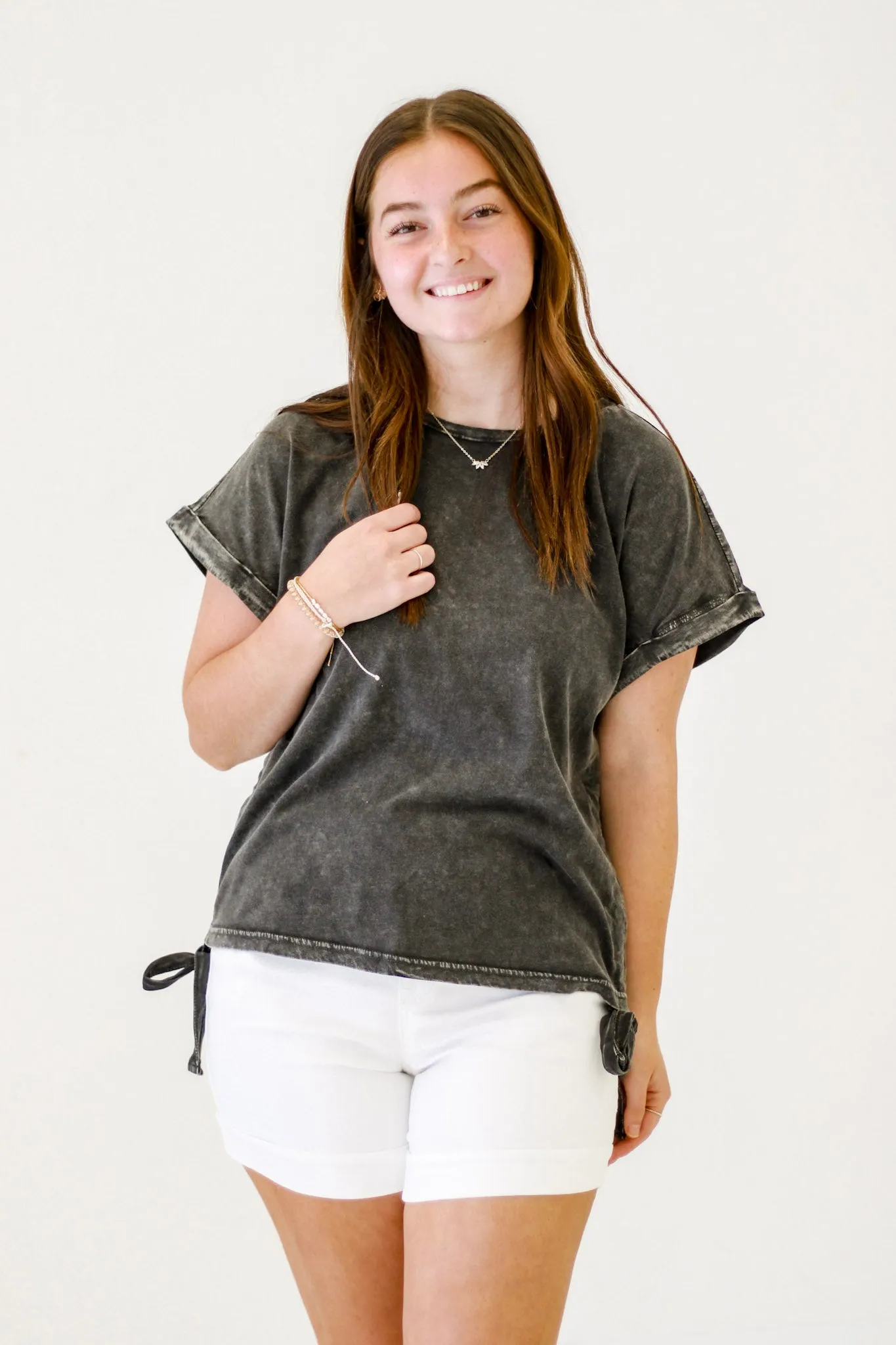 Urban Vibes Mineral Washed Cotton Jersey Top in Black