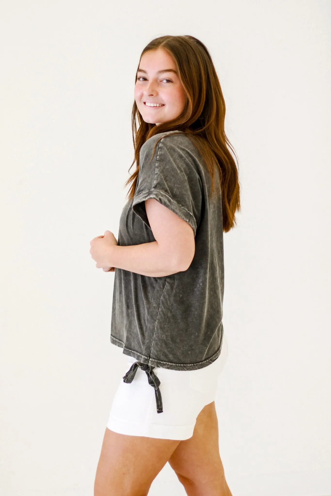 Urban Vibes Mineral Washed Cotton Jersey Top in Black