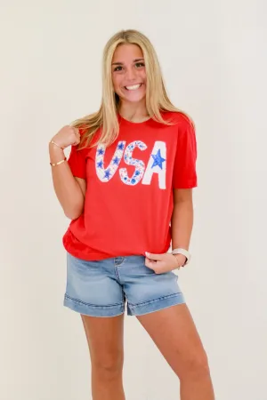 USA Star Mixed Fabric Graphic Tee