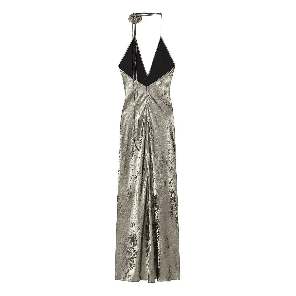 Velvet 3-D Flower Halter Maxi Dress