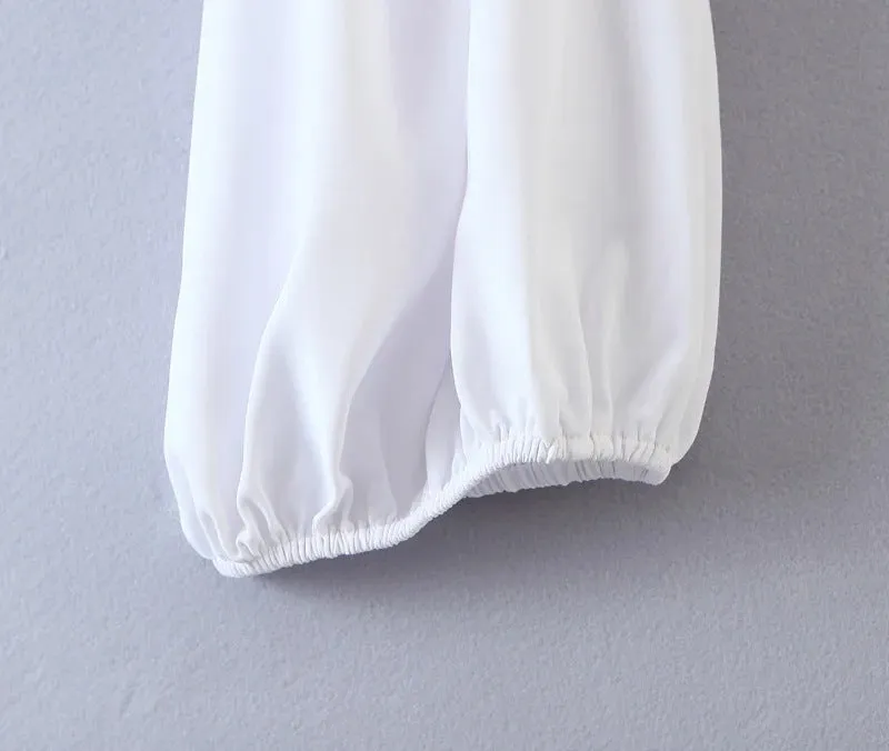 Vintage V-neck Loose Lantern Sleeve Single-breasted Blouse