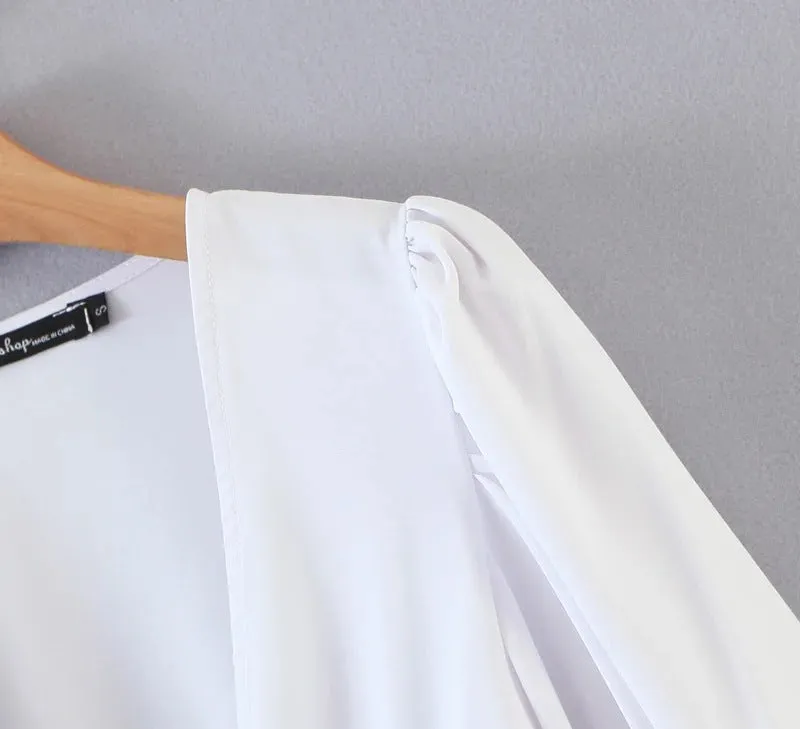 Vintage V-neck Loose Lantern Sleeve Single-breasted Blouse