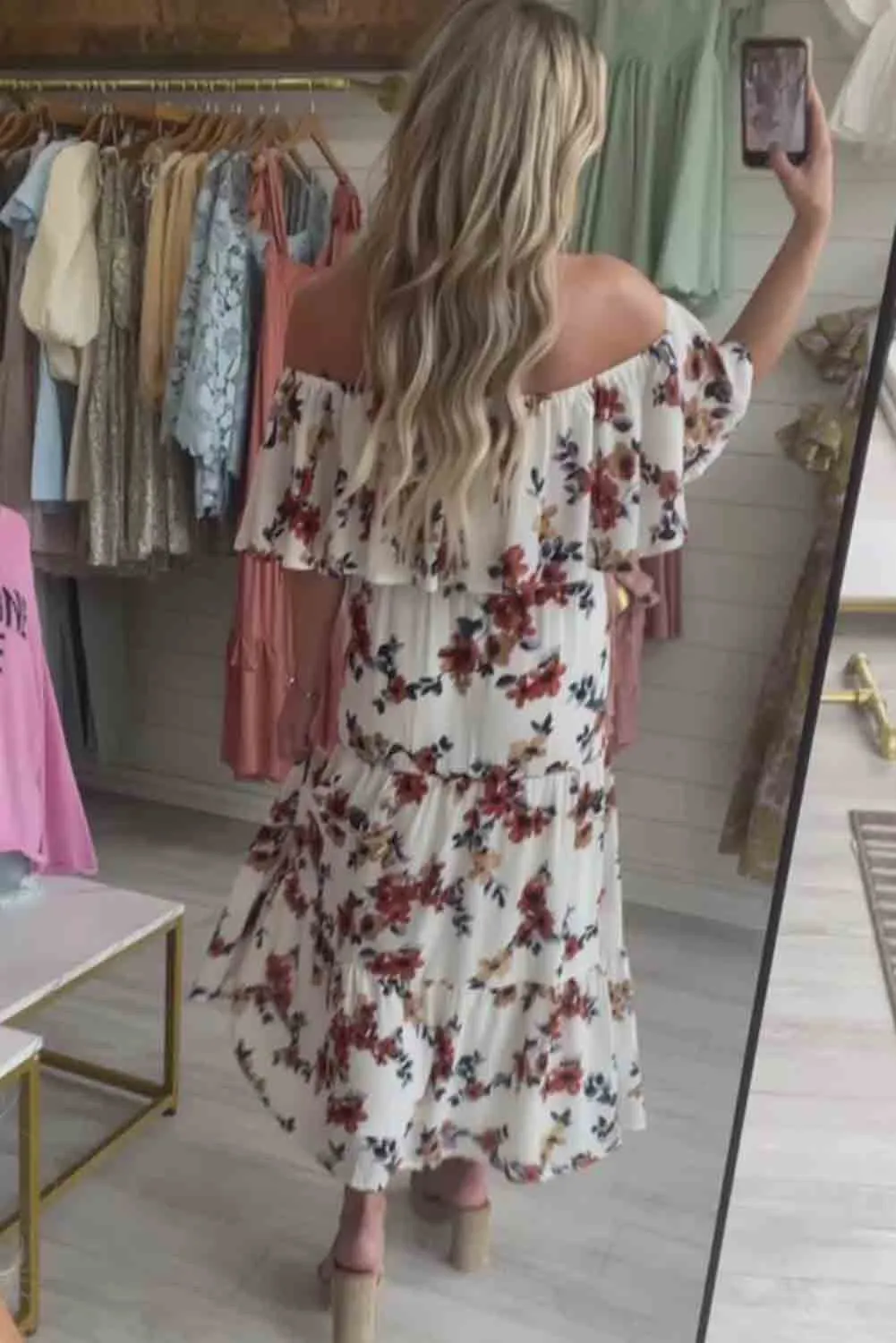 White Floral Print Off-shoulder Crop Top and Maxi Skirt Set