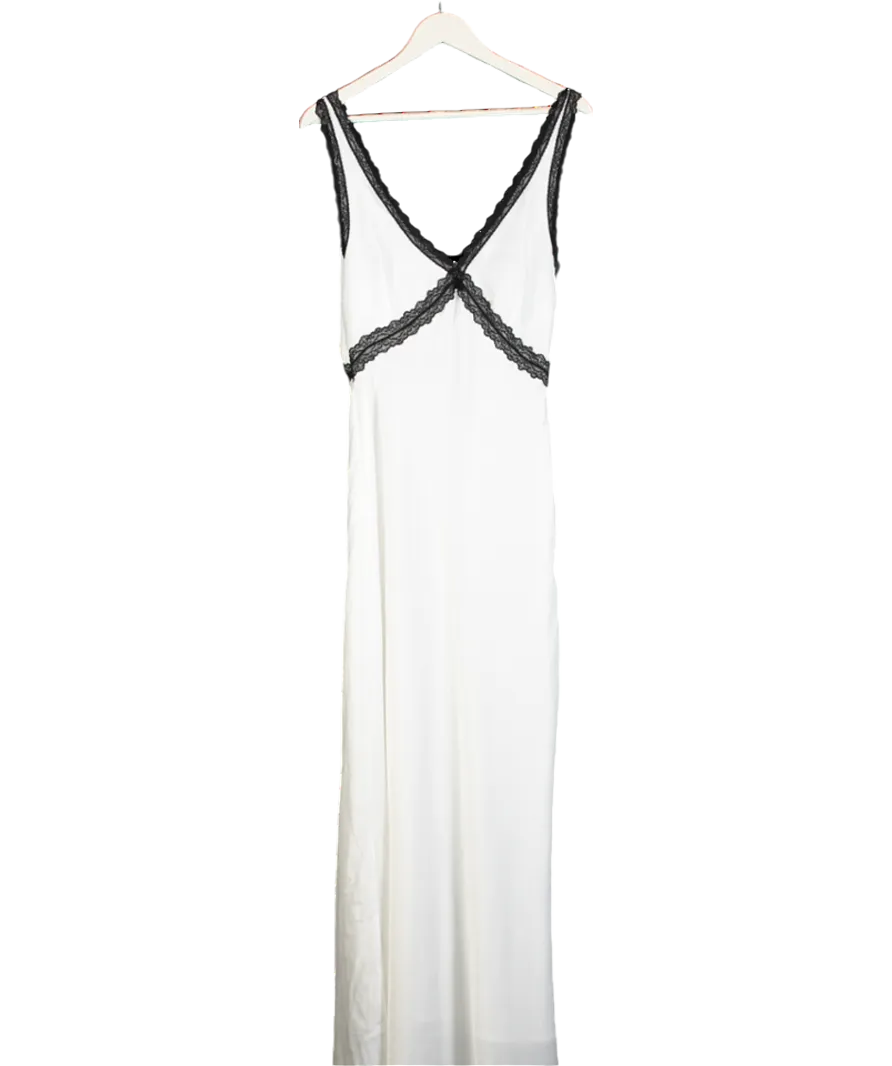 White Fox White Satin Maxi Dress With Lace Detail UK XL