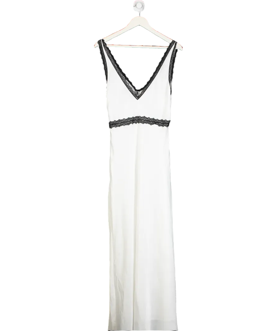 White Fox White Satin Maxi Dress With Lace Detail UK XL