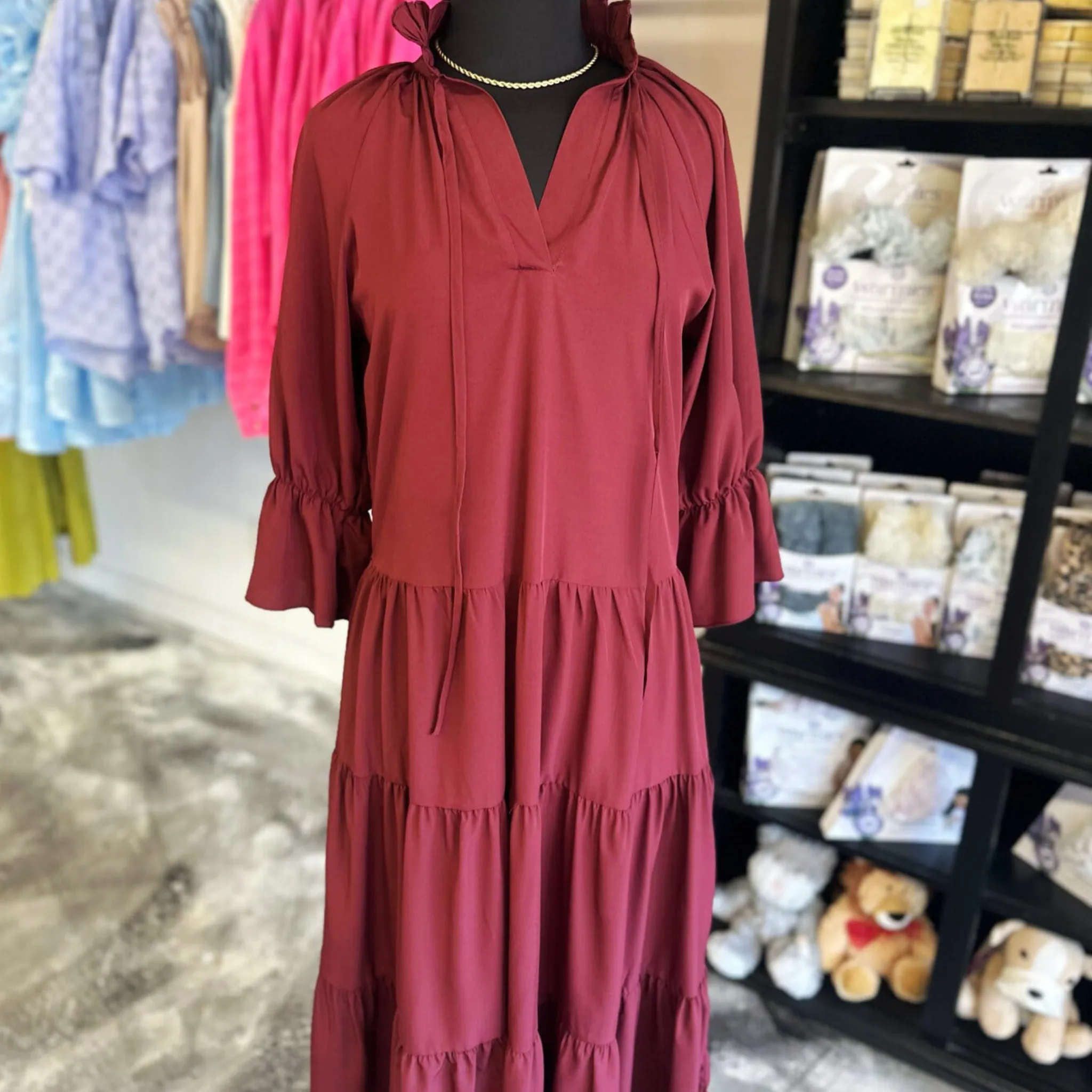 WINE AND DINE ME MERLOT MAXI DRESS