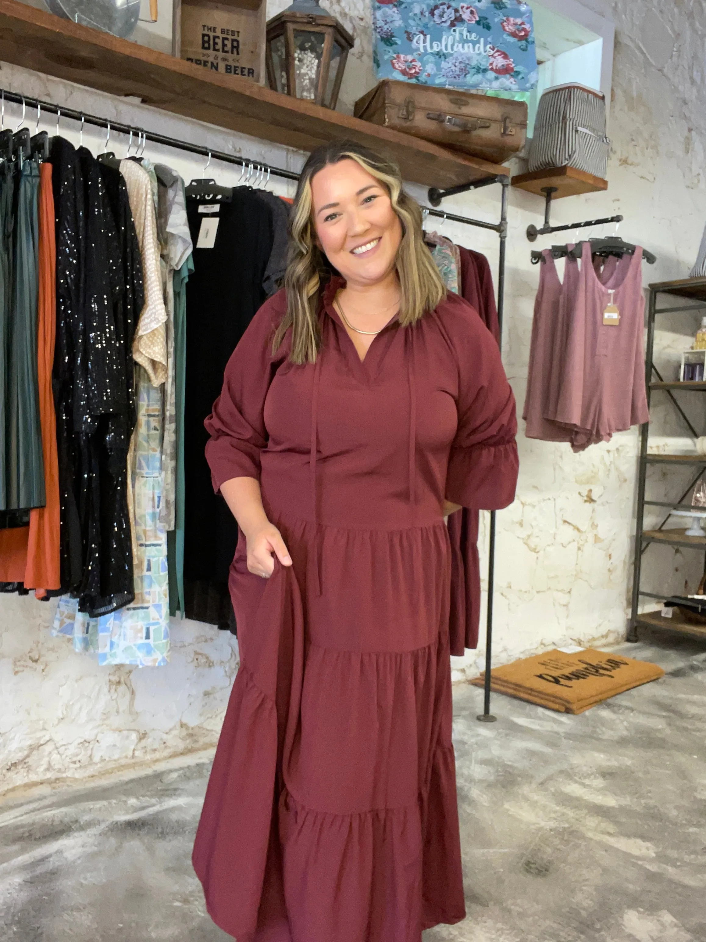 WINE AND DINE ME MERLOT MAXI DRESS