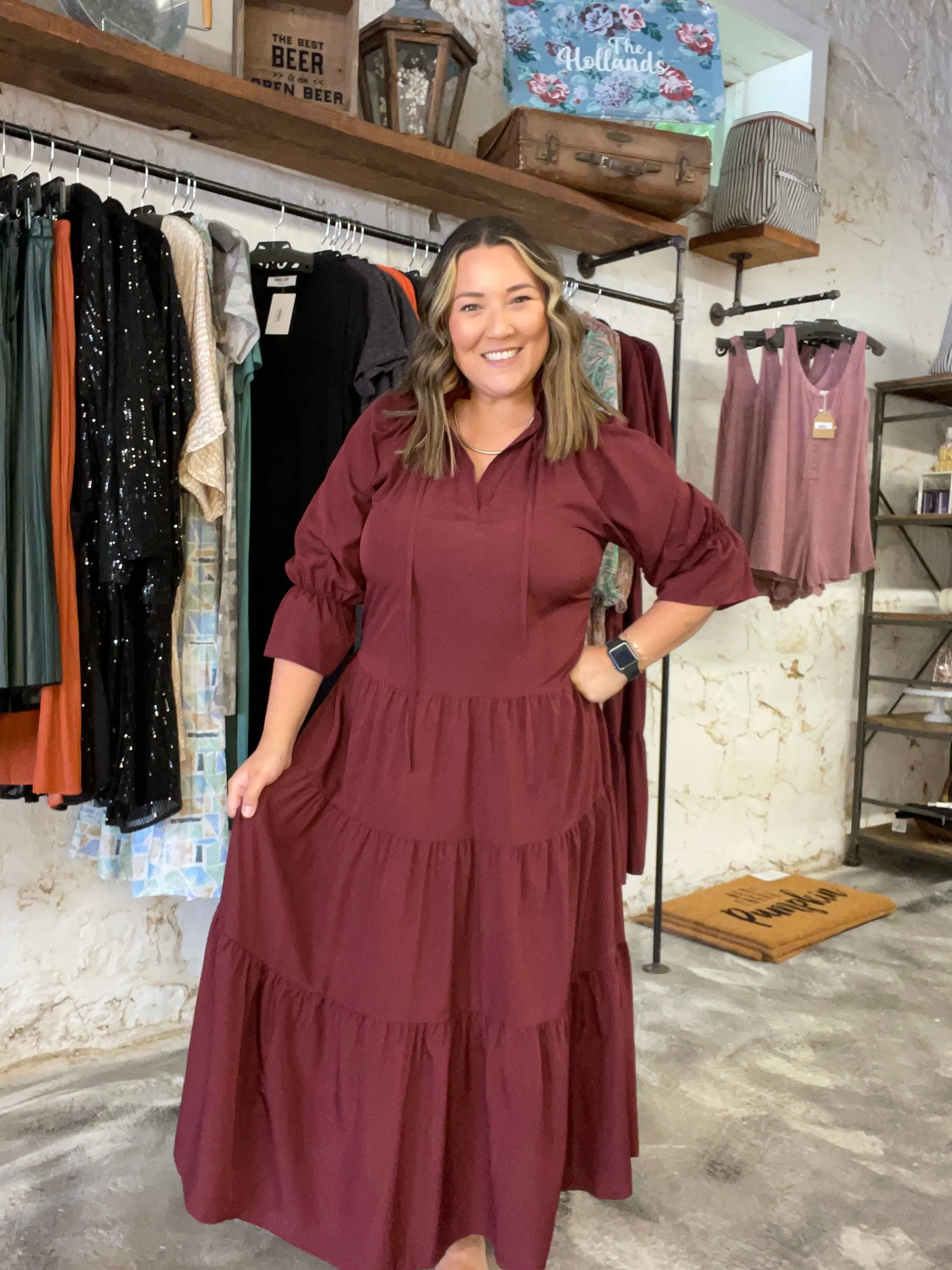 WINE AND DINE ME MERLOT MAXI DRESS