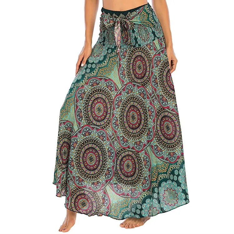 Women Rayon Skirt - Vintage Floral Pleated Halter Skirt Beach Vacation Skirt