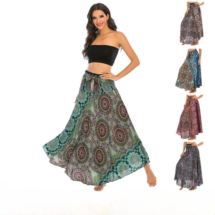 Women Rayon Skirt - Vintage Floral Pleated Halter Skirt Beach Vacation Skirt