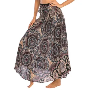 Women Rayon Skirt - Vintage Floral Pleated Halter Skirt Beach Vacation Skirt