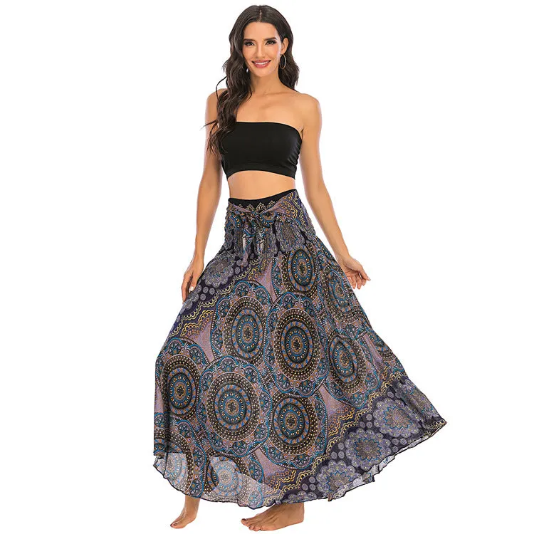 Women Rayon Skirt - Vintage Floral Pleated Halter Skirt Beach Vacation Skirt