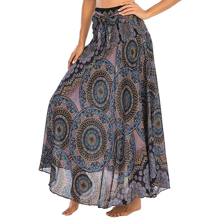 Women Rayon Skirt - Vintage Floral Pleated Halter Skirt Beach Vacation Skirt