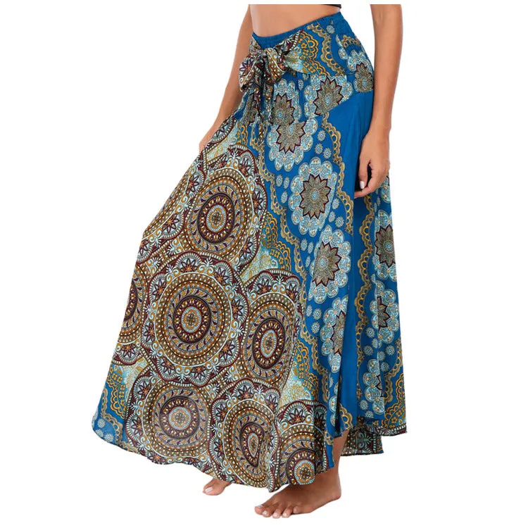 Women Rayon Skirt - Vintage Floral Pleated Halter Skirt Beach Vacation Skirt