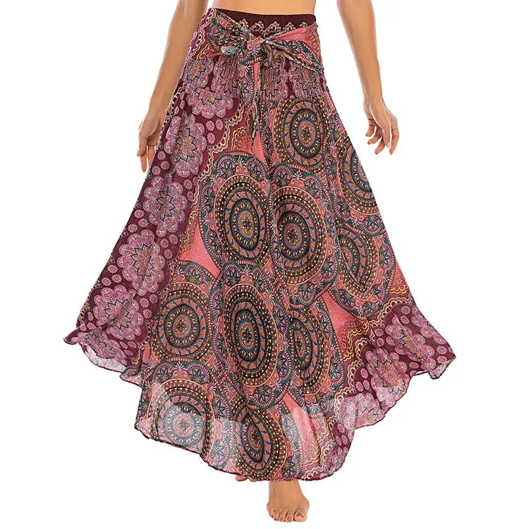 Women Rayon Skirt - Vintage Floral Pleated Halter Skirt Beach Vacation Skirt