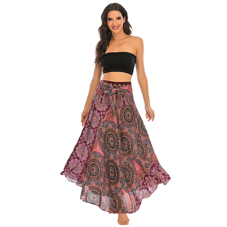 Women Rayon Skirt - Vintage Floral Pleated Halter Skirt Beach Vacation Skirt