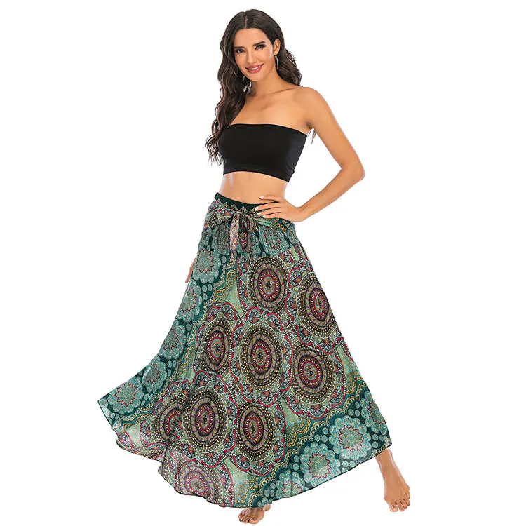 Women Rayon Skirt - Vintage Floral Pleated Halter Skirt Beach Vacation Skirt