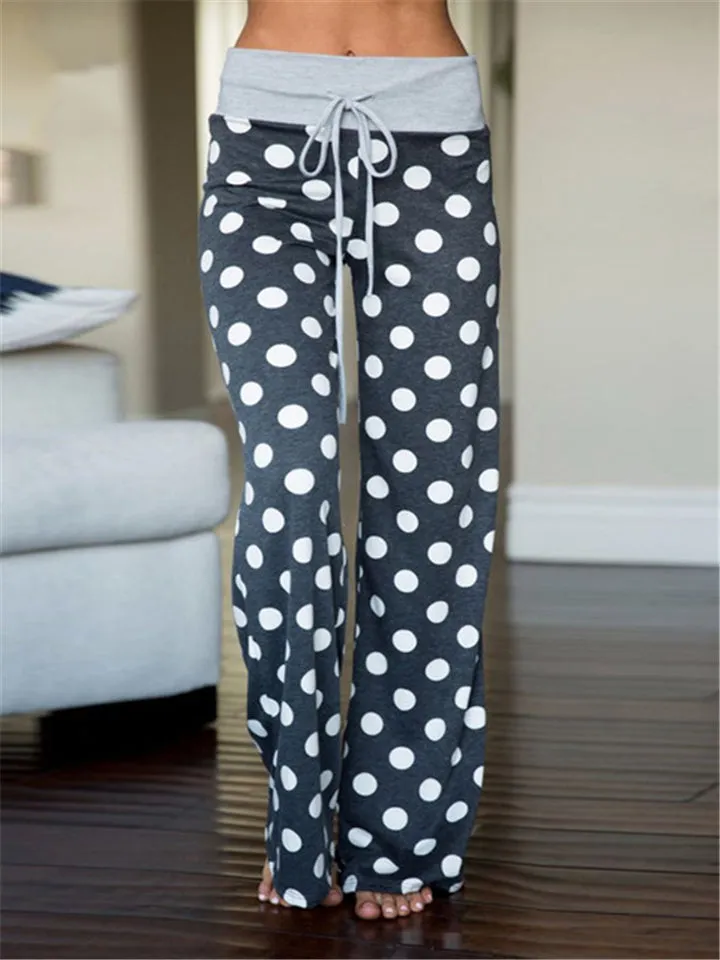 Women's Cute Floral Drawstring Wide-Leg Cotton Vacation Pants
