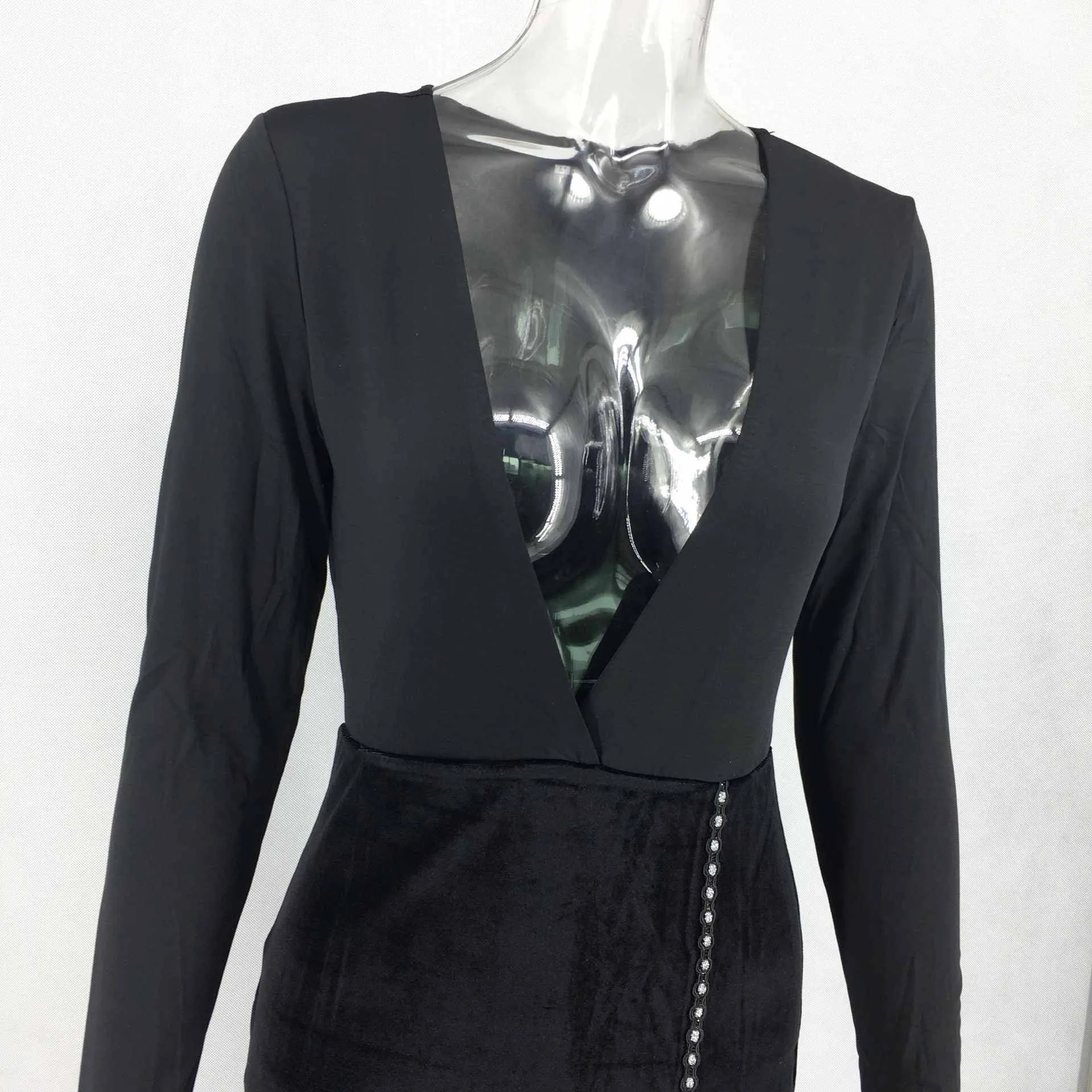 Women's Dress Evening Dress Solid Color Long-sleeved V-neck Split Fork Large Size Women's Clothing