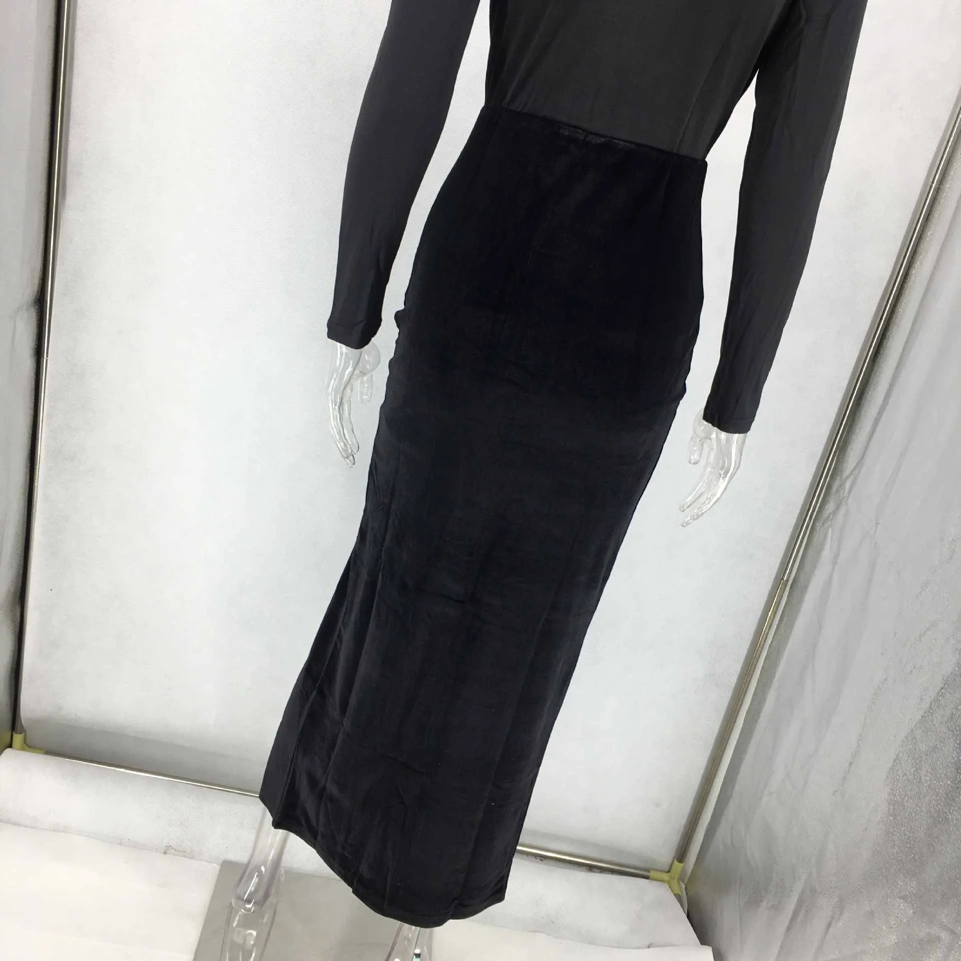 Women's Dress Evening Dress Solid Color Long-sleeved V-neck Split Fork Large Size Women's Clothing
