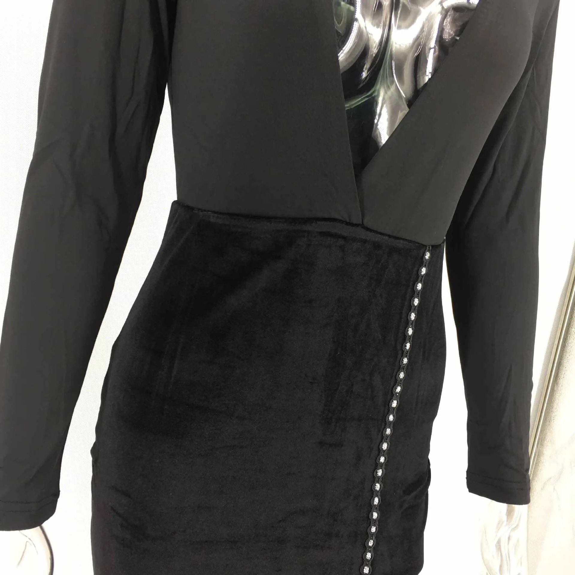 Women's Dress Evening Dress Solid Color Long-sleeved V-neck Split Fork Large Size Women's Clothing