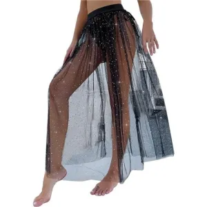 WOMEN'S Mesh Sheer High Waist Glitter Black
