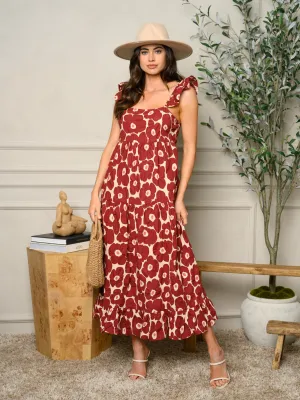 WOMEN'S SLEEVELESS FLORAL PRINT MAXI DRESS