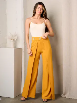 WOMEN'S ZIP UP SUN DETAILED WAIST WIDE LEG PANTS