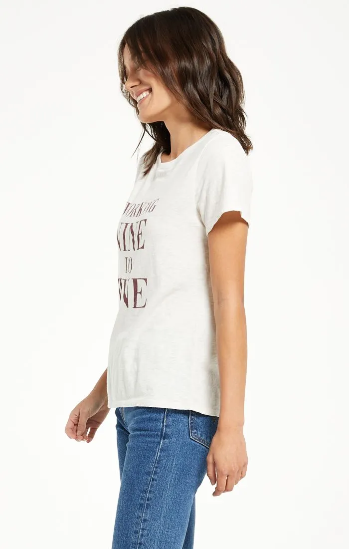 Working nine to wine easy tee in sandstone