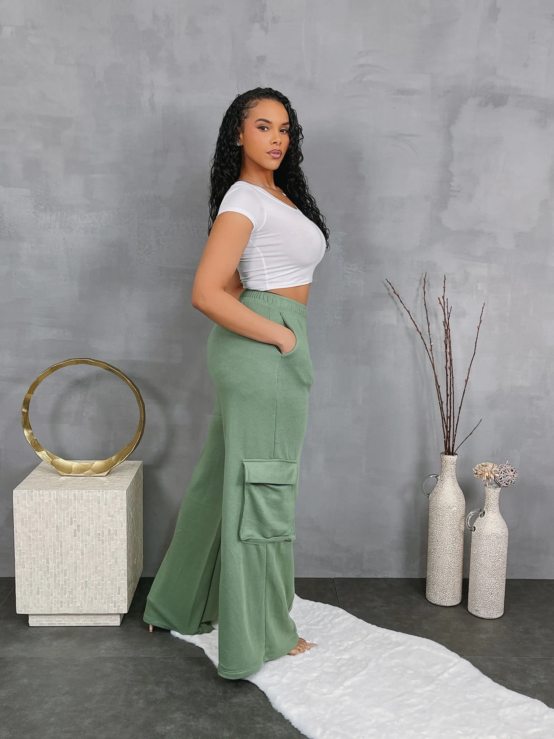 WP15221P - FRENCH TERRY WIDE LEG PANTS