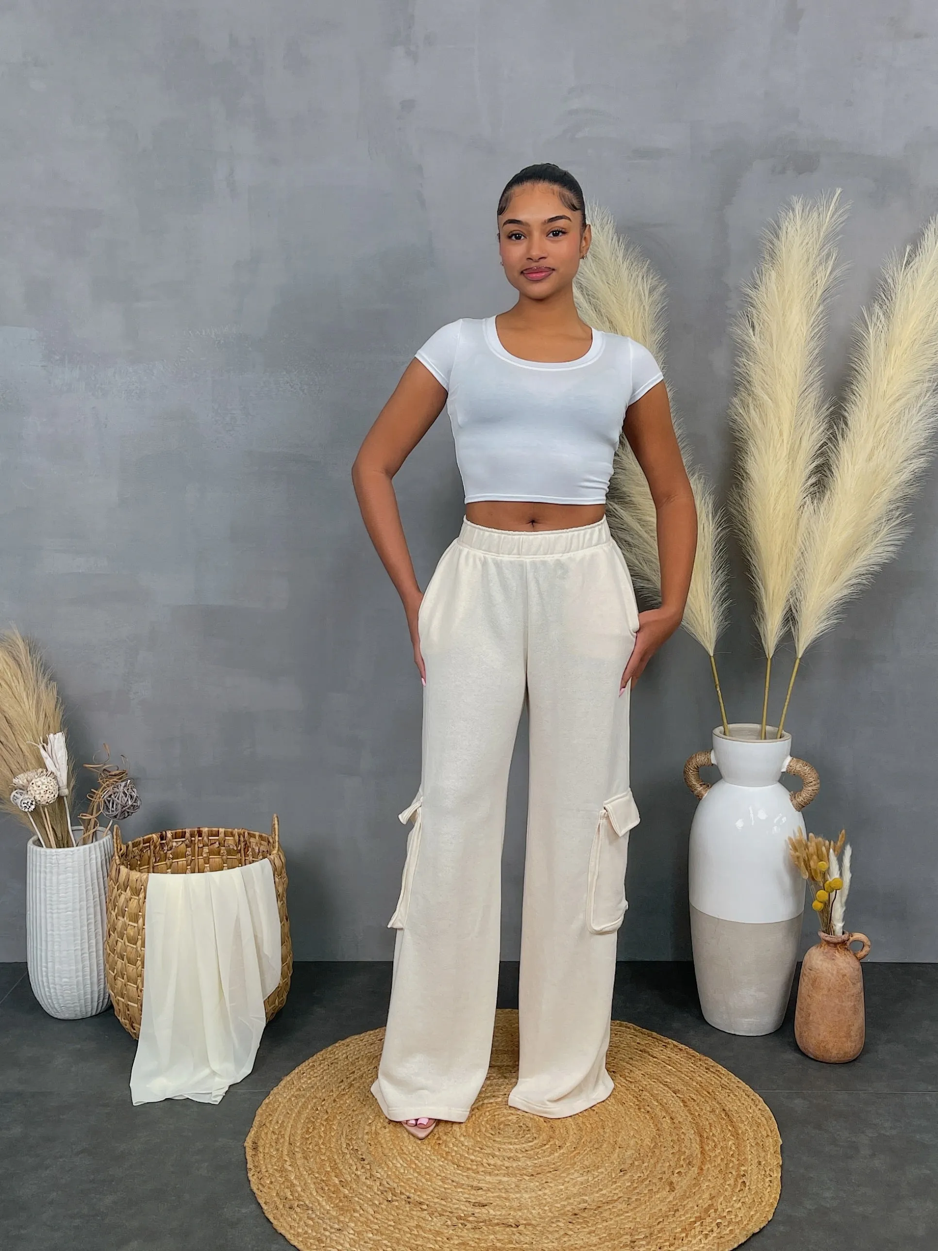 WP15221P - FRENCH TERRY WIDE LEG PANTS