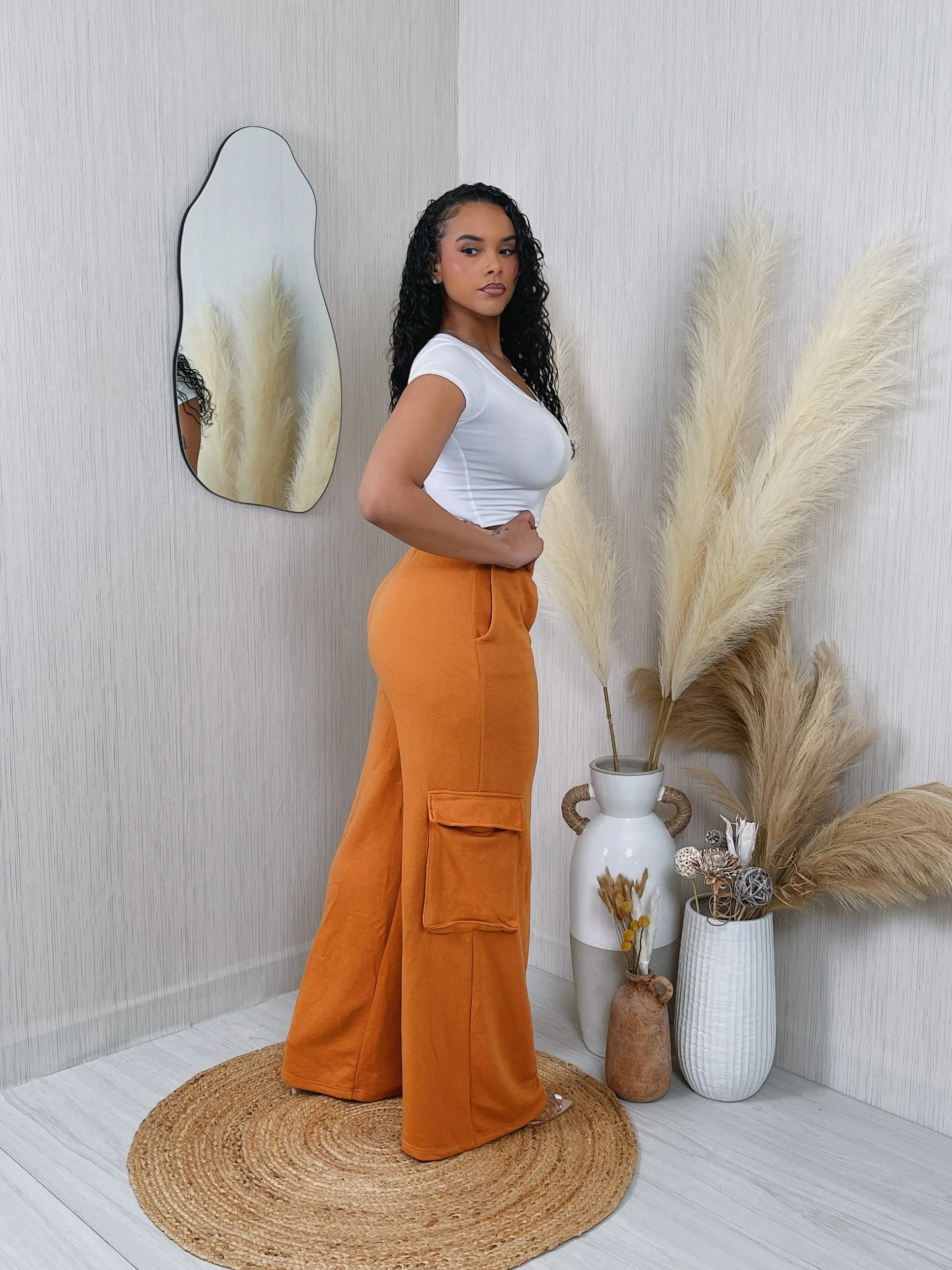WP15221P - FRENCH TERRY WIDE LEG PANTS