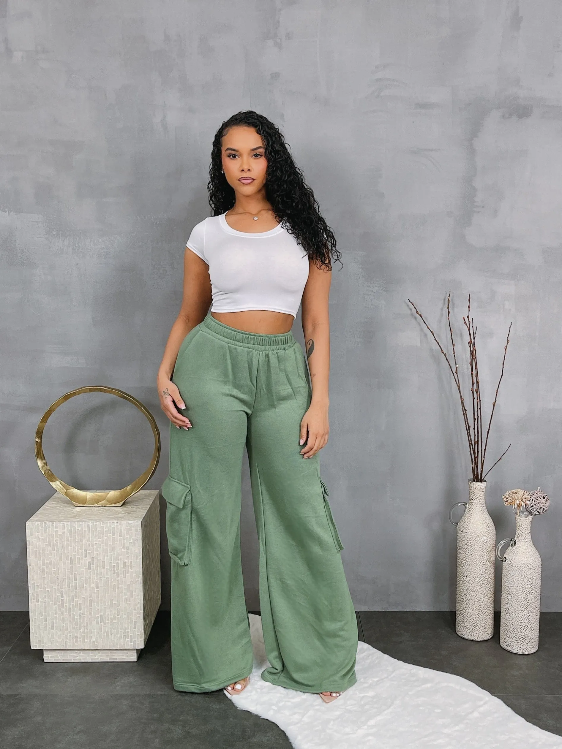 WP15221P - FRENCH TERRY WIDE LEG PANTS