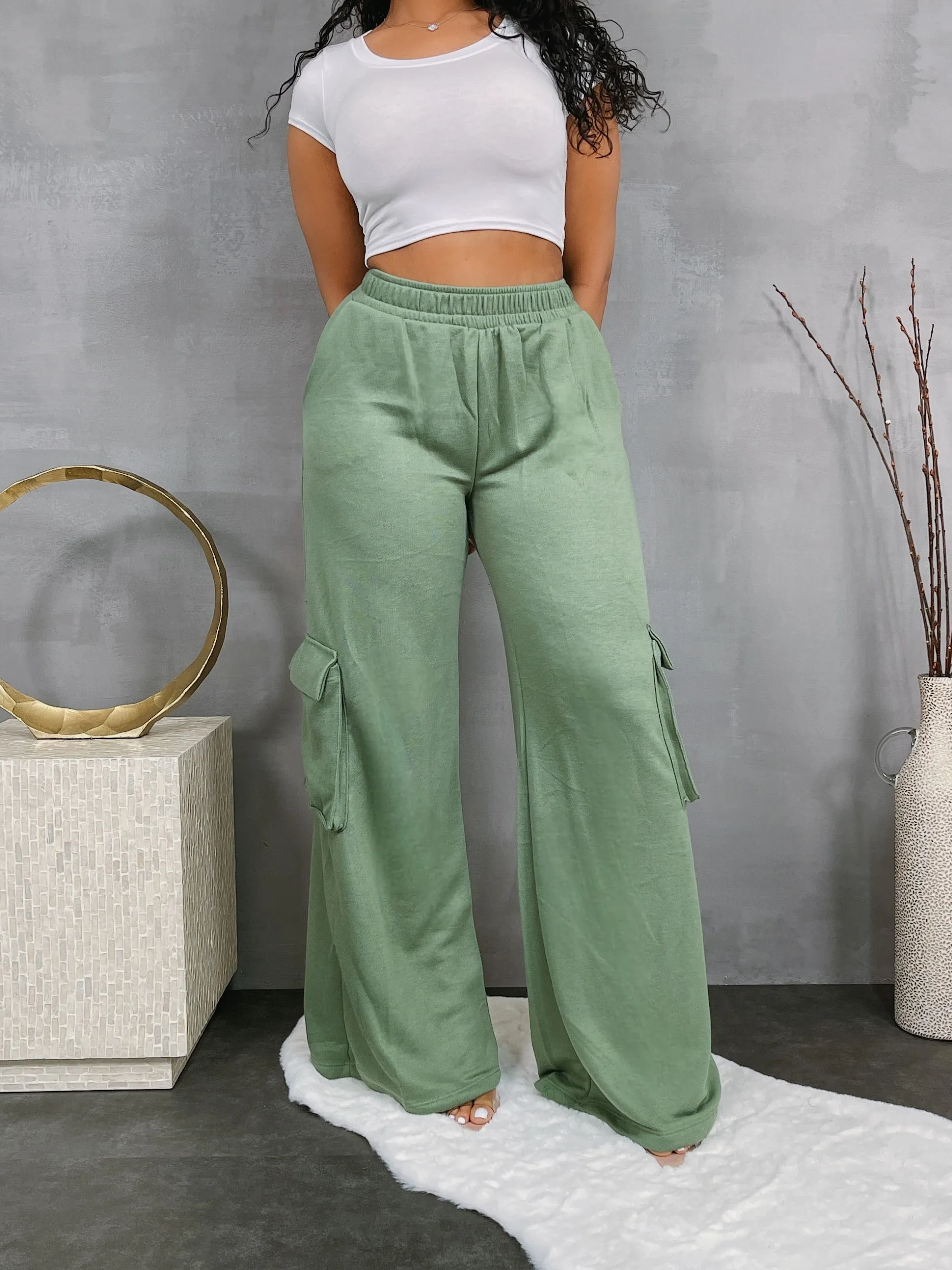 WP15221P - FRENCH TERRY WIDE LEG PANTS
