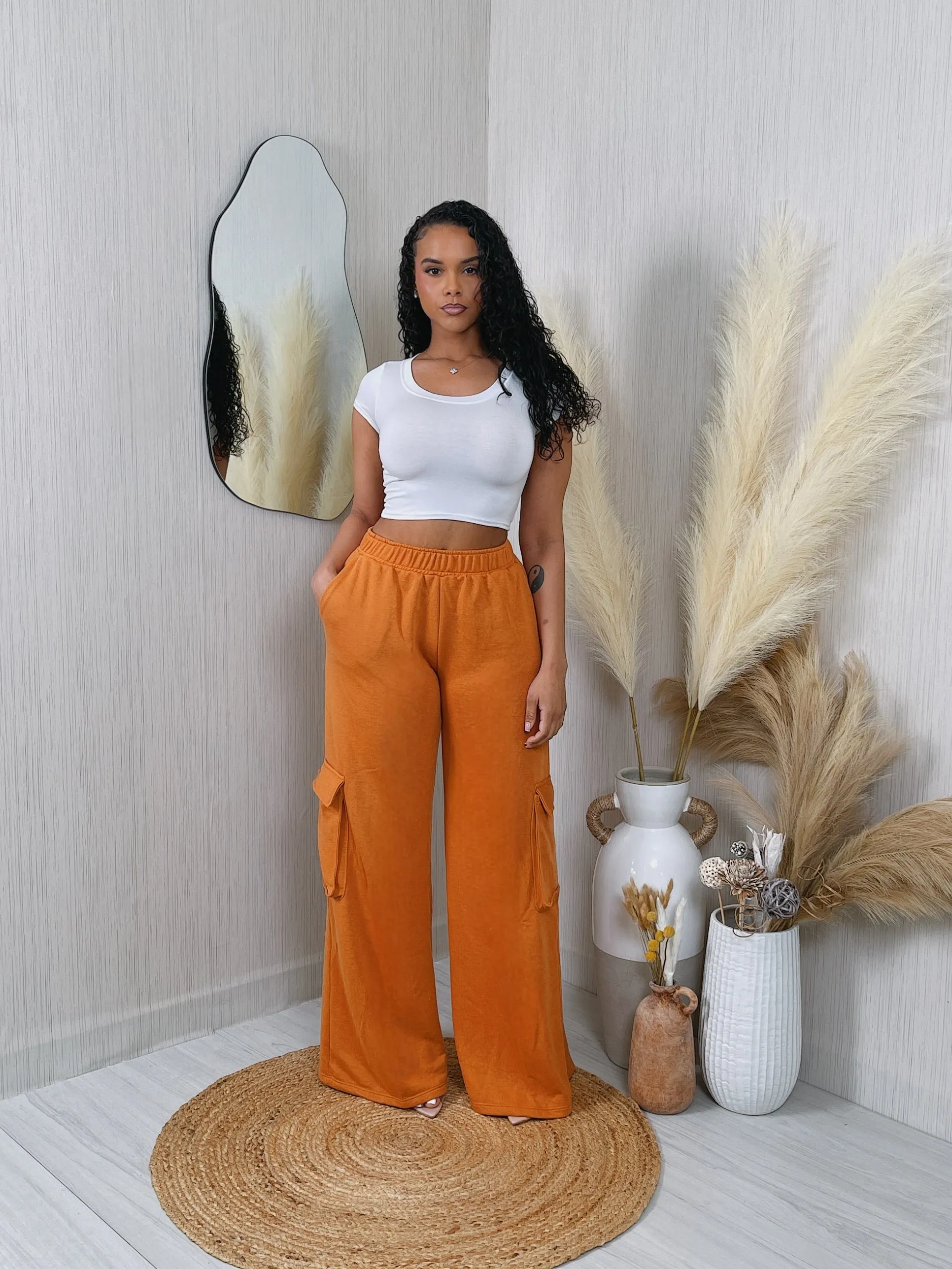 WP15221P - FRENCH TERRY WIDE LEG PANTS
